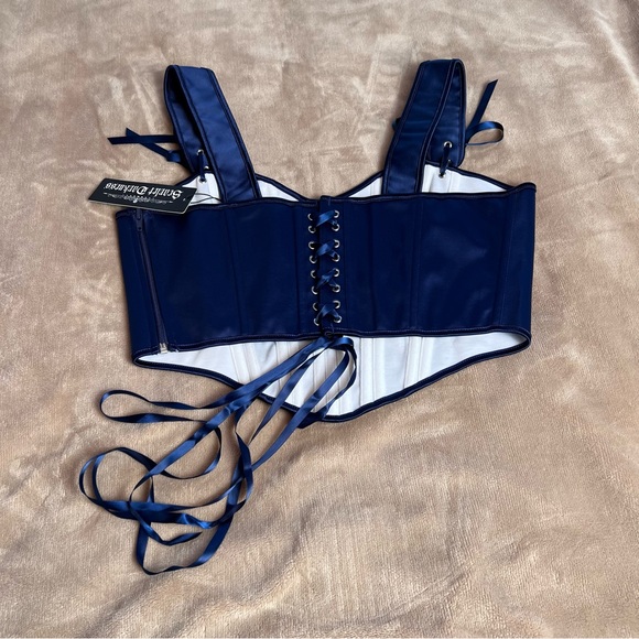 SCARLET DARKNESS Blue Satin Fantasy Sweetheart Lace Up Corset Top - Size Large - Picture 5 of 17